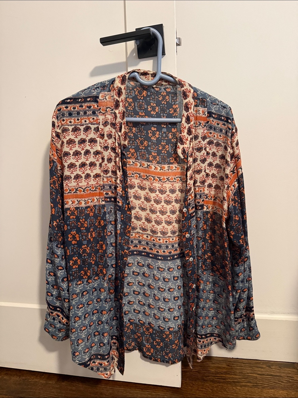 Free People Boho Patchwork button down blouse - Blue & Rust